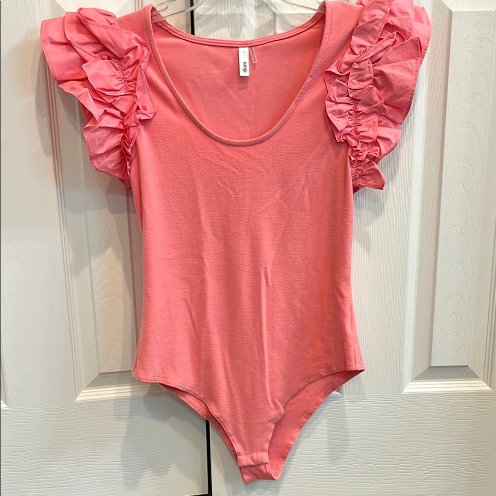 Glam Pink Ruffled Bodysuit Top